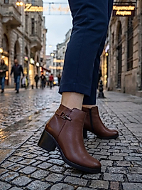 KADIN GÜNLÜK HAKİKİ DERİ KLASİK BOT (TABA RENK)